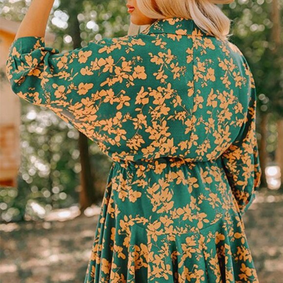 Floral Print Drawstring Tunic Flowy Short Dress - Picture 2 of 4